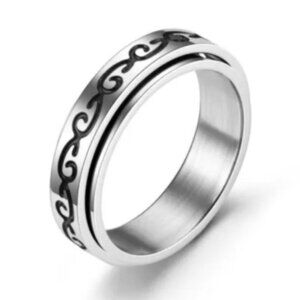 Stainless Steel Spinner Fidget Ring For Anxiety NEW Size 10 Scroll Link Design